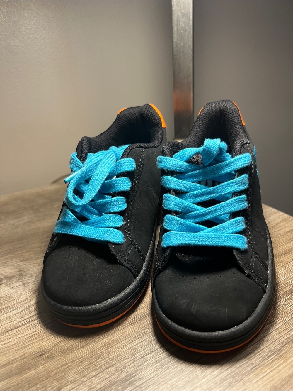 DC Kids Black Sneakers with Bright Blue Laces
